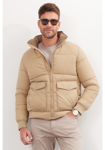 Tudors Erkek Regular Fit Klasik Kesim Çift Cepli Lastikli Sıcak Tutan Dik Yaka Kum Rengi Mont-41595 Kum