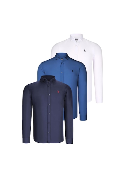 Üçlü Set G725 Dewberry Erkek Gömlek-lacivert-beyaz-indigo Lacivert-beyaz-indigo