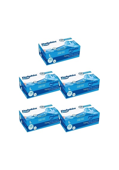 Mavi Nitril Eldiven Pudrasız, L Beden, 100'lü Paket, 5 Adet Set
