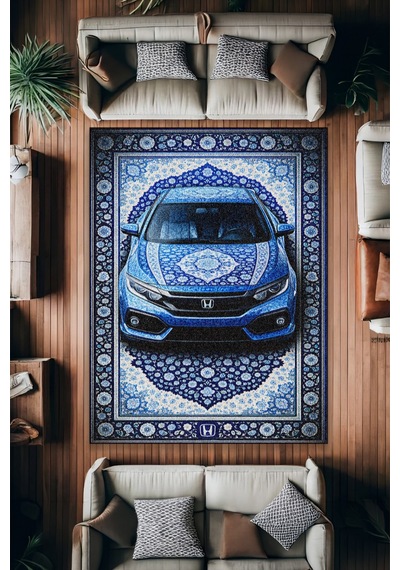 Honda Civic Araba Desenli Halı Dijital Baskı Yıkanabilir Kaymaz Taban Leke Tutmaz
