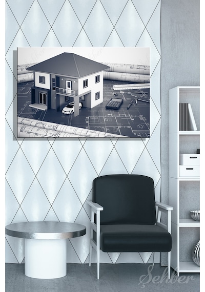 Yatay Tekli Kanvas Tablo Modern Emlak Ofisi İnşaat Gyo Mimarlık Dubleks Ev 3d Render 2228