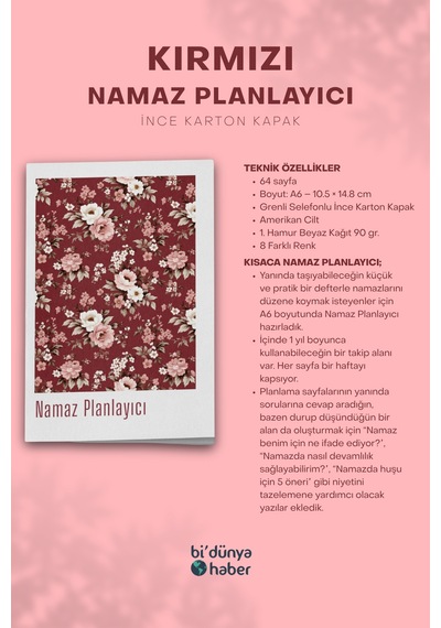 1 Yıllık Namaz Planlayıcı Defterim - Kırmızı Çok Renkli