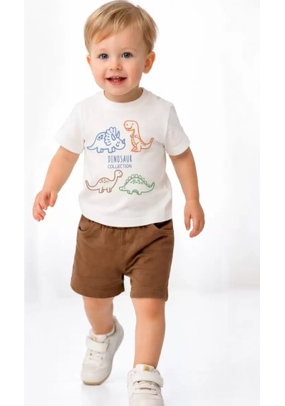 Veraura Lifestyle 6/24 Ay Dino Baskılı Basic Bebek Takımı Kahverengi