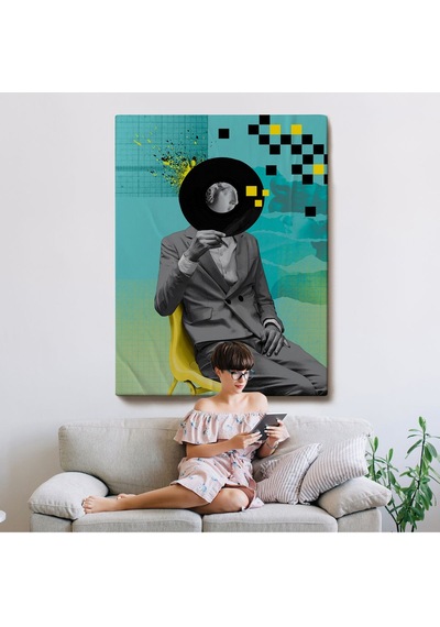 Miyrem^ Canvas Serie Plak Kafalı Adam Pop Art Tablosu-7877