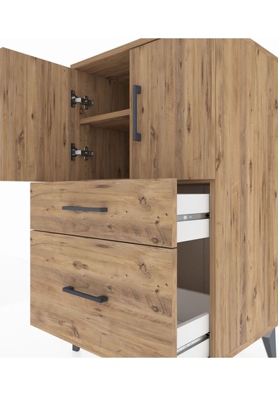 Hyperion Komodin 2 Raflı 2 Çekmeceli 2 Kapaklı 60x44x106 Çam-çam Çam