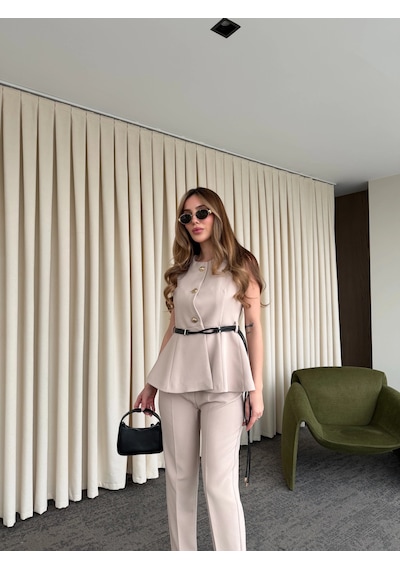 Laluvia Taş Kemerli Düğmeli Yelek - 9682 Taş