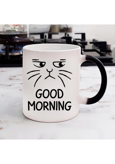 Good Morning Kedi Tasarımlı Sihirli Kupa Saydam