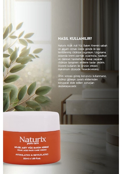 Naturix Kojik Asit Yüz Bakım Kremi - Leke Karşıtı, Aydınlatıcı, Cilt Tonu Eşitleyici, Niacinamide 50ml