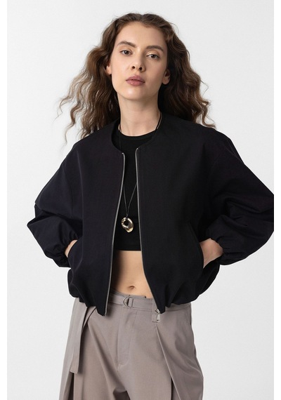 Antioch Crop Kadın Bomber Mont Siyah