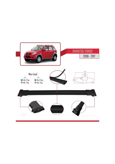 Daihatsu Terios 2006-2017 Arası İle Uyumlu Fly Model Ara Atkı Tavan Barı Siyah 3 Adet Bar