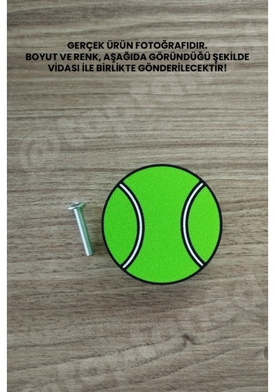 2 Adet - Tenis Topu Dolap Kulpu, Mobilya Kulbu - Çocuk Oda Aksesuarı, Tenis Topu Kulp Kulp Vidası Dahildir Sarı