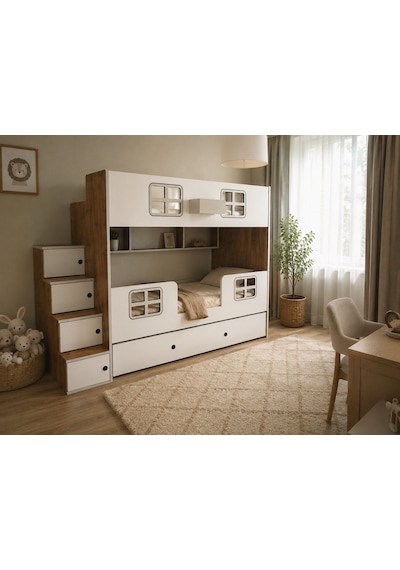 Vitray Yavrulu Mdf Fonksiyonel Merdivenli Ranza Bc 2 90 X 190 CM