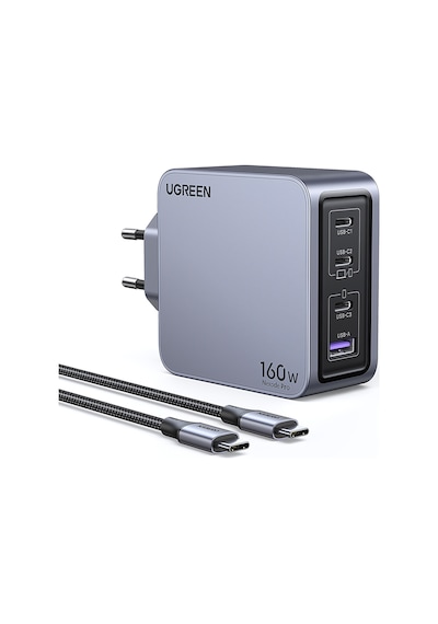 Ugreen Nexode Pro 160w Gan Hızlı Şarj Cihazı 100w Kablolu Usb-c Qc Pd 3xusb-c, 1xusb-a, Uzay Grisi, 25877