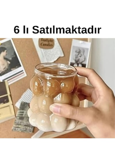 6'lı Isıya Dayanıklı Borosilikat Boncuk Şekilli Bardak Kahve Ve Sunum Bardağıı Şeffaf
