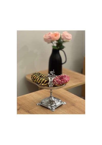 Gümüş Kaplamalı Dekoratif Çay Saati Uzun Lüx Sunumluk Servis Tabağı Gümüş - 815082180