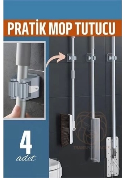 Yapışkanlı Pratik Mop Tutucu 4 Adet Çok Renkli