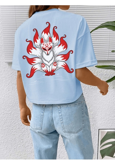 Uyguntarz Unisex Kuyruklu Tilki Tasarım Basklı Tshirt Bebe Mavisi
