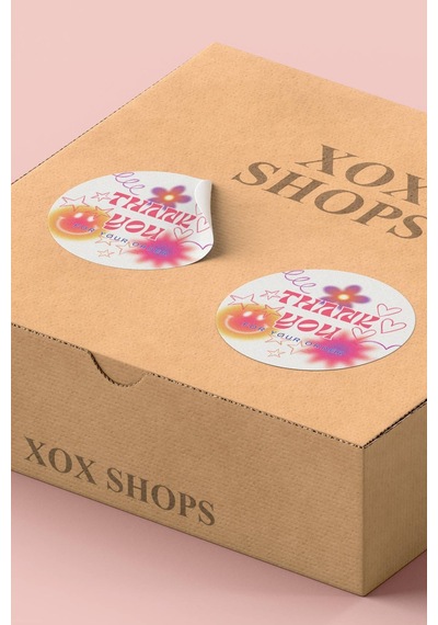 Thank You Teşekkür Etiketi Y2k Gülen Yüz Kalp Yıldız Desen Sticker 3x3cm St2053 Çok Renkli