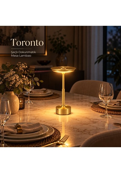 Toronto Şarjlı Dokunmatik Masa Lambası 2w 3 Renk Işık, Usb Şarjlı Gold Led Masa Lambası, Ev, Kafe, Restoran Diğer