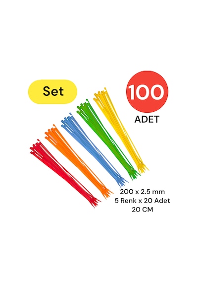 Tek-iş Plastik Kablo Bağı Klipsi Cırt Kelepçe Karışık Renk Set 200 Mm 5 Renk X 20 Toplam 100 Adet