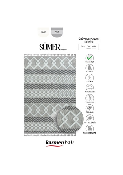 Sümer Sm003a Gri Halı Iskandinav Desen Dekoratif Modern Tozuyok Antialerjik Salon Halısı Koridor-298 Gri