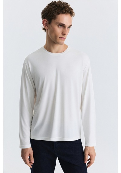 Antioch Relax Fit Uzun Kollu T-shirt Ekru