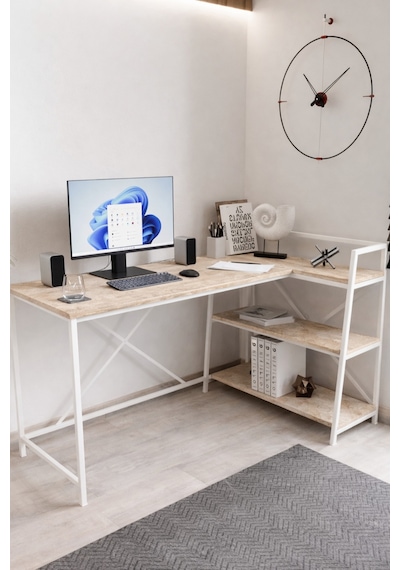 Merkür Renk Raflı Çift Yöne Uygun, Bilgisayar Masası, Ofis Masası, Çizim Masası, L Masa Merkür/beyaz Merkür Renk Raflı Çift Yöne Uygun, Bilgisayar Masası, Ofis Masası, Çizim Masası, L Masa Merkür/beyaz
