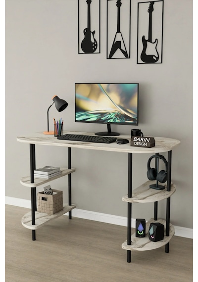 120 Cm Çalışma Masası Bilgisayar Masası 2 Raflı Kitaplık Ofis Ders Masası Ahşap Metal Ayaklı Beyaz Mermer 120 Cm Çalışma Masası Bilgisayar Masası 2 Raflı Kitaplık Ofis Ders Masası Ahşap Metal Ayaklı Beyaz Mermer