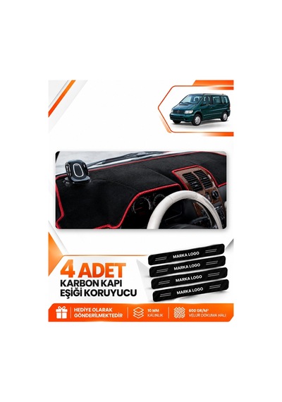 Mercedes Vıto W638 1996-2003 Uyumlu Ön Torpido Koruma Kılıfı Halısı Örtüsü - Siyah Kırmızı