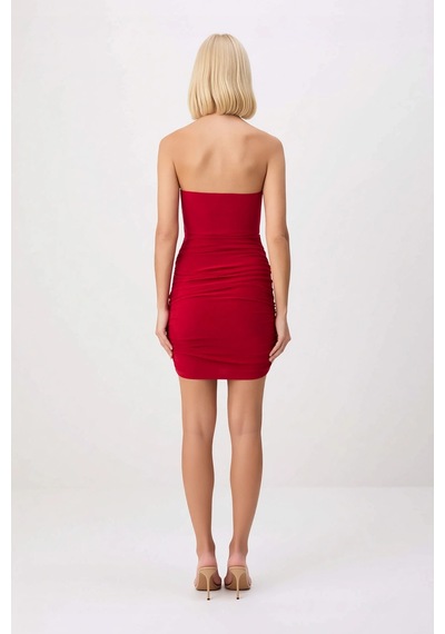 Benerly Kadın Kolsuz Degaje Yaka Bodycon Mini Elbise Ruching Detaylı Örme Kırmızı Benerly Kadın Kolsuz Degaje Yaka Bodycon Mini Elbise Ruching Detaylı Örme Kırmızı