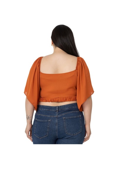 Disentis Büyük Beden Geniş Kollu Beli Lastik Ve Büzgülü Crop Kiremit Bluz-kiremit Kiremit