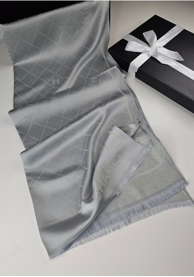Miorel Scarfs Chnl Tema Simli Kaşmir İpek Şal Scarfs Cashmere Shawl Hijab Yeni Sezon Gri