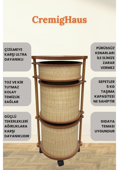 Ahşap Sebzelik Geleneksel Tasarım Yuvarlak Akça Desenli 2 X 7 + 3 Kg Kapasiteli Hazır Gönderim Diğer