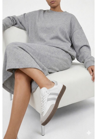 N Moda Unisex Siyah Beyaz Termo Taban Yanı Şeritli Bağcıklı Spor Ayakkabı Beyaz Gri