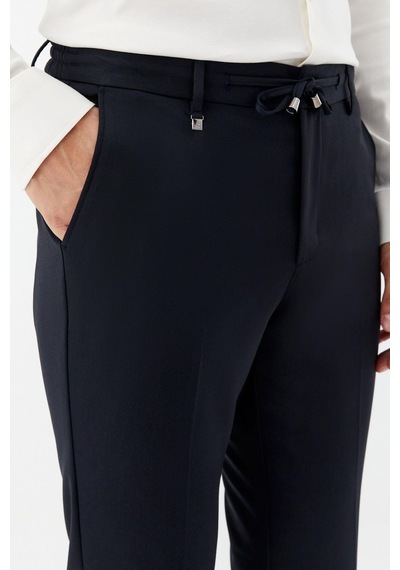 Sabri Özel Erkek Lacivert Dar Kesim Slim Fit Dokuma Yan Cep Jogger Pantolon