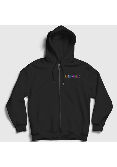 Presmono Unisex Astroworld Travis Scott Fermuarlı Kapüşonlu Sweatshirt Siyah