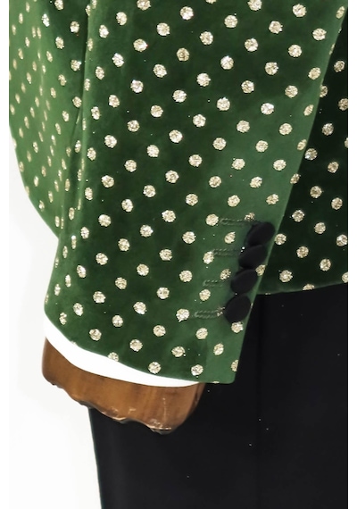 Wessi Nokta Desenli Slim Fit Koyu Yeşil Erkek Smokin Ceket Koyu Yeşil