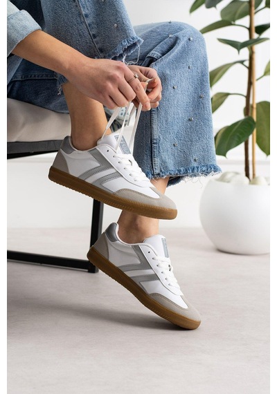 Kadın Düşük Bilek Bağcıklı Sneaker Beyaz - Gümüş