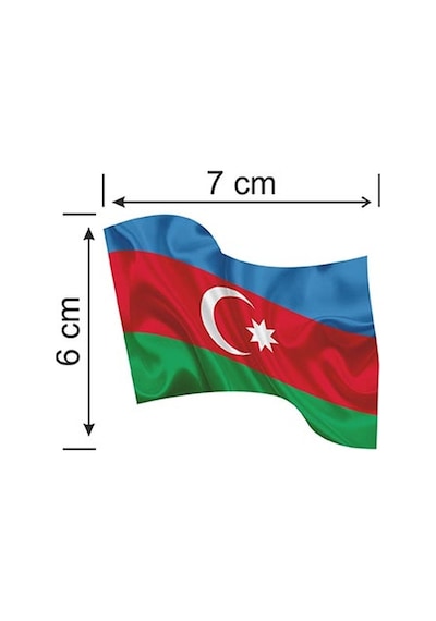 Azerbaycan Dalgalı Bayrak Etiket 7 X 6 Cm