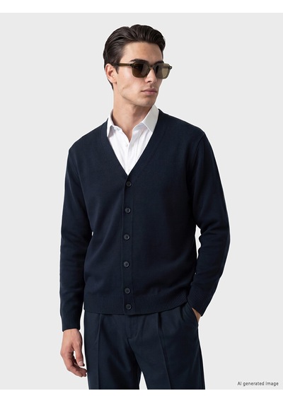 Lcwaıkıkı Classic Lacivert Regular Fit V Yaka Erkek Triko Hırka