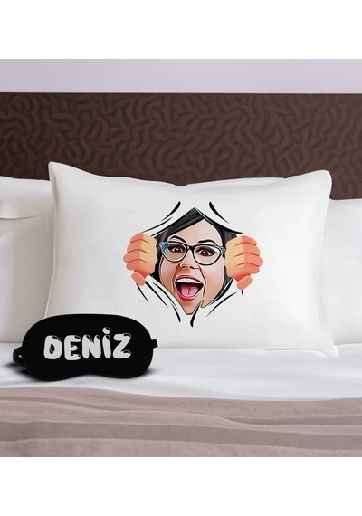 Bk Gift Kişiye Özel Karikatürlü Pamuklu Yastık Kılıfı Ve Göz Bandı Uyku Seti-2, Tasarım Ev Tekstili, Uyku Bandı, Ev Hediyesi
