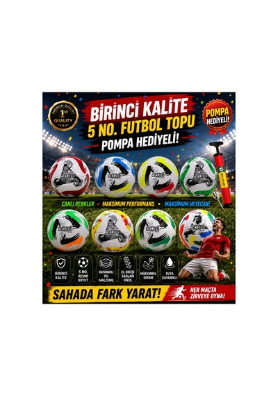 Yeni Sezon Futbol Topu Dayanıklı Halı Saha,çim,beton Zemin Dikişli Top No:5 Çok Renkli
