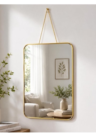 40x30cm Dekoratif Dikdörtgen Duvar Aynası-gold Çerçeveli Salon Mutfak Antre Banyo Aynası Diğer