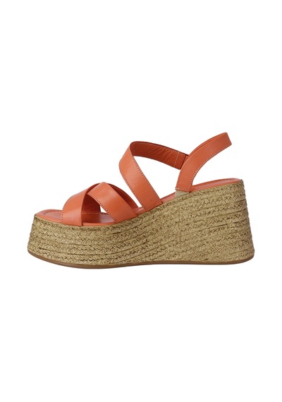 Albishoes Albini 26y110921 Hakiki Deri Dolgulu Topuk Kadın Sandalet Turuncu