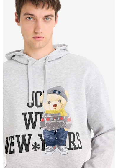 Defacto Boxy Fit Kapüşonlu Baskılı Sweatshirt F2248ax25wngr389 Gri