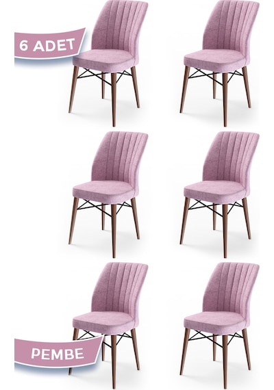 Canisa Concept Flex Serisi 6 Adet Pembe Sandalye Ceviz Gürgen Ayaklı Pembe