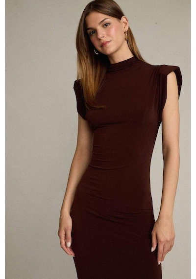 Defacto Fitted Dik Yaka Kolsuz Midi Elbise G0395ax25smbn214 Kahve