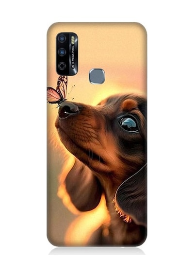 Infinix Hot 9 Uyumlu Sevimli Köpek Ve Kelebek Desenli Silikon Kılıf