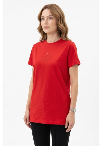 Missemramiss Pamuklu Nakışlı Tshirt Tunik 5360 Kırmızı