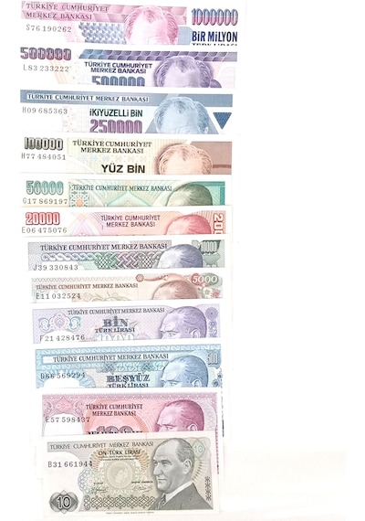 7.  Emisyon 12 Adet Eskı Kağıt Para. Türk Lirası. Eski Para.